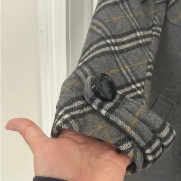 W-Ty Collection Plaid Black, yellow and Gray Pea Coat - Picture 4 of 6